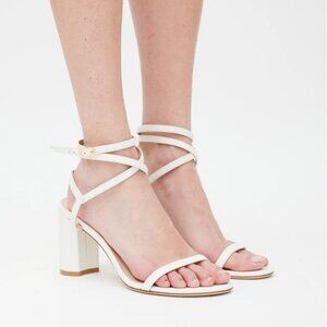 Stuart Weitzman White Leather Merinda Block Heel